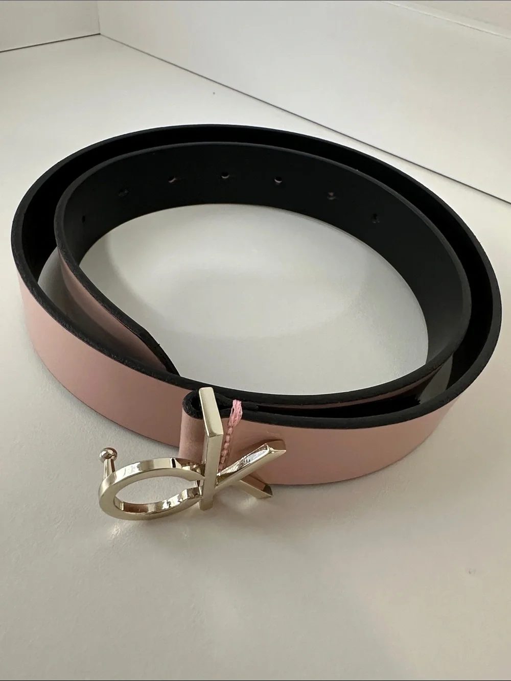 Calvin Klein Blush Pink Leather Belt with Silver Logo Buckle